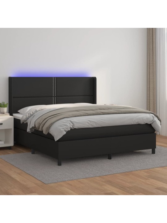 Box spring postel s matrací a LED černá 180x200 cm umělá kůže