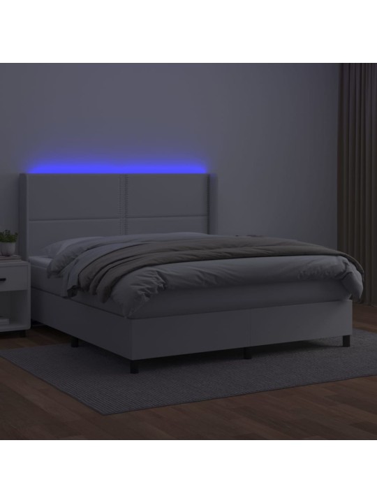 Box spring postel s matrací a LED bílá 180x200 cm umělá kůže