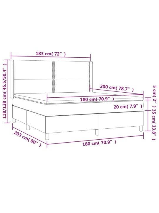 Box spring postel s matrací a LED bílá 180x200 cm umělá kůže