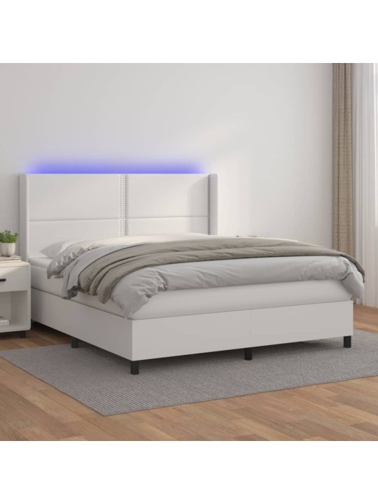 Box spring postel s matrací a LED bílá 180x200 cm umělá kůže