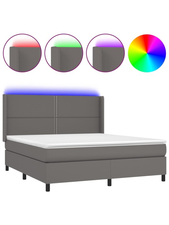 Box spring postel s matrací a LED šedá 180x200 cm umělá kůže