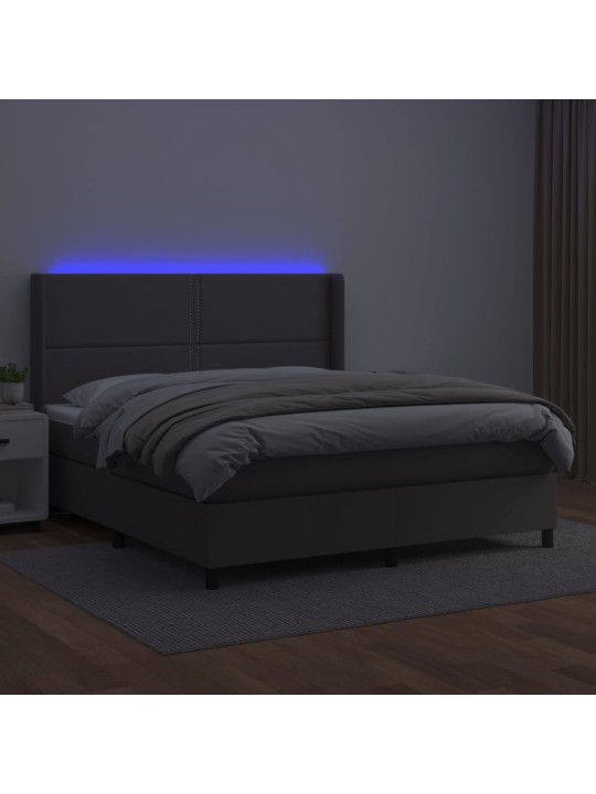 Box spring postel s matrací a LED šedá 180x200 cm umělá kůže