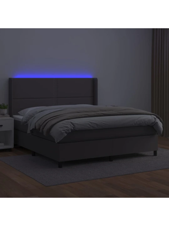 Box spring postel s matrací a LED šedá 180x200 cm umělá kůže