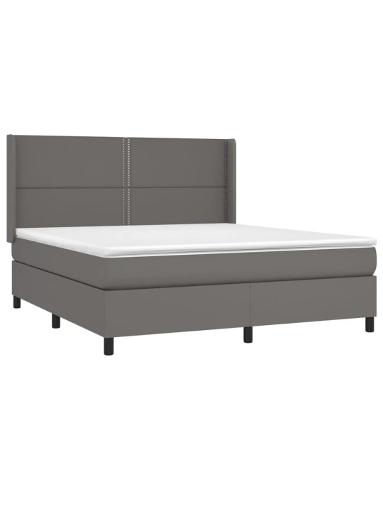 Box spring postel s matrací a LED šedá 180x200 cm umělá kůže