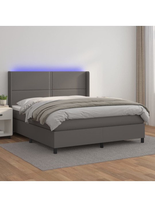 Box spring postel s matrací a LED šedá 180x200 cm umělá kůže