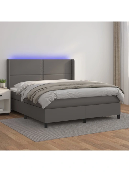 Box spring postel s matrací a LED šedá 180x200 cm umělá kůže