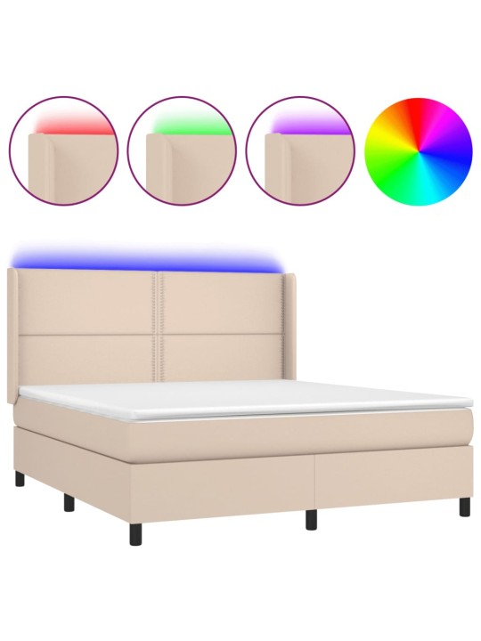 Box spring postel matrace a led cappuccino 180x200cm umělá kůže