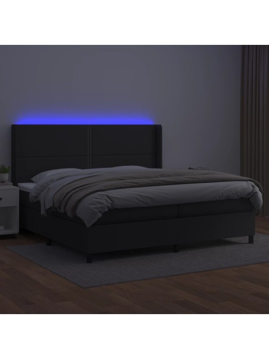 Box spring postel s matrací a LED černá 200x200 cm umělá kůže