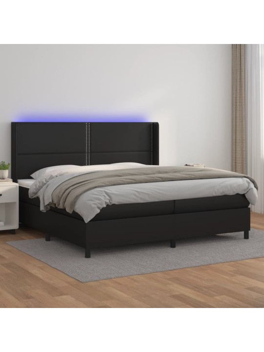 Box spring postel s matrací a LED černá 200x200 cm umělá kůže