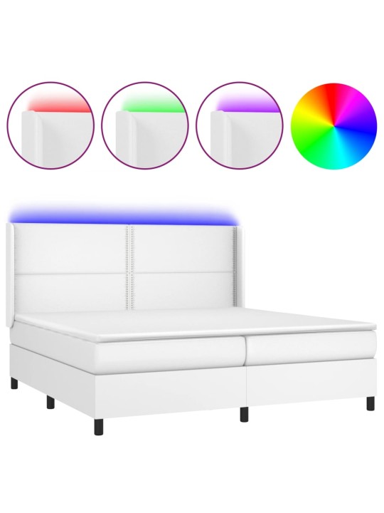 Box spring postel s matrací a LED bílá 200x200 cm umělá kůže