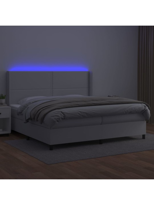 Box spring postel s matrací a LED bílá 200x200 cm umělá kůže