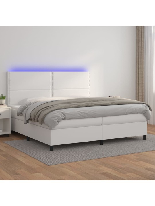 Box spring postel s matrací a LED bílá 200x200 cm umělá kůže
