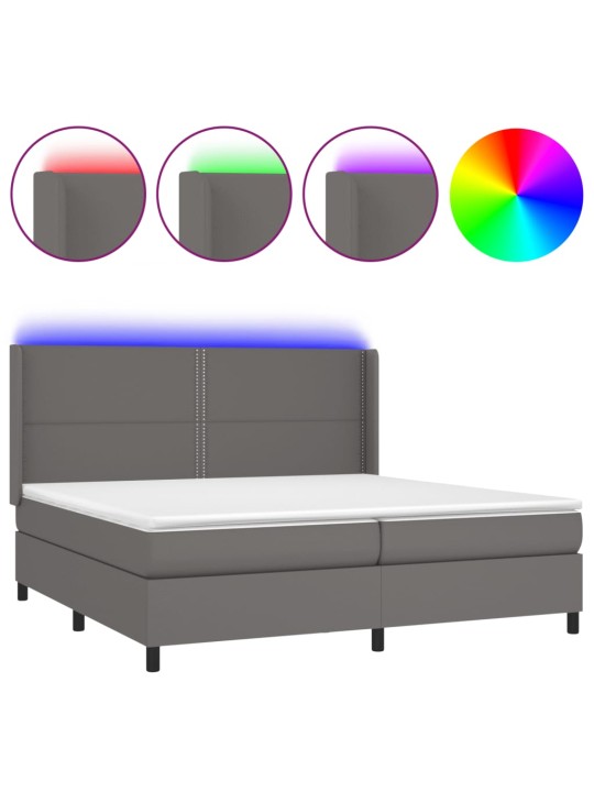 Box spring postel s matrací a led šedá 200x200 cm umělá kůže