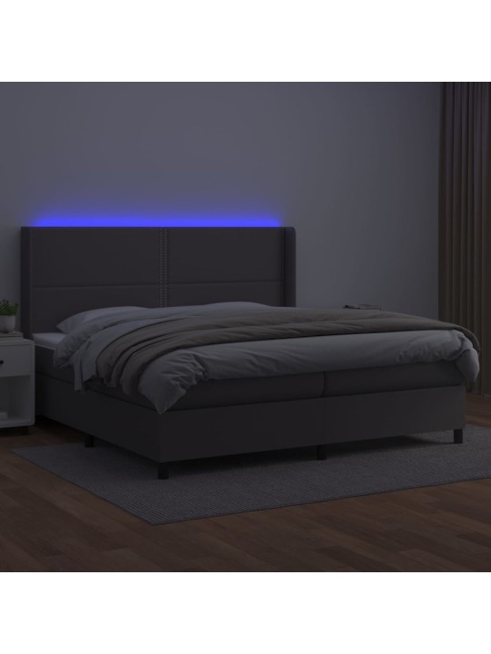 Box spring postel s matrací a led šedá 200x200 cm umělá kůže