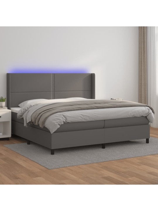 Box spring postel s matrací a led šedá 200x200 cm umělá kůže