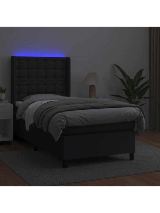 Box spring postel s matrací a LED černá 80 x 200 cm umělá kůže