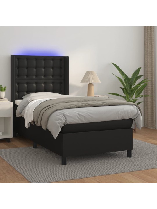 Box spring postel s matrací a LED černá 80 x 200 cm umělá kůže