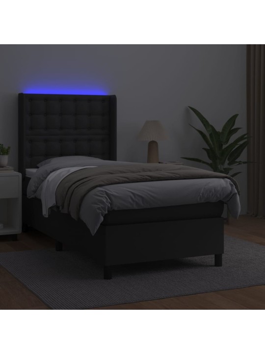 Box spring postel s matrací a LED černá 90x190 cm umělá kůže