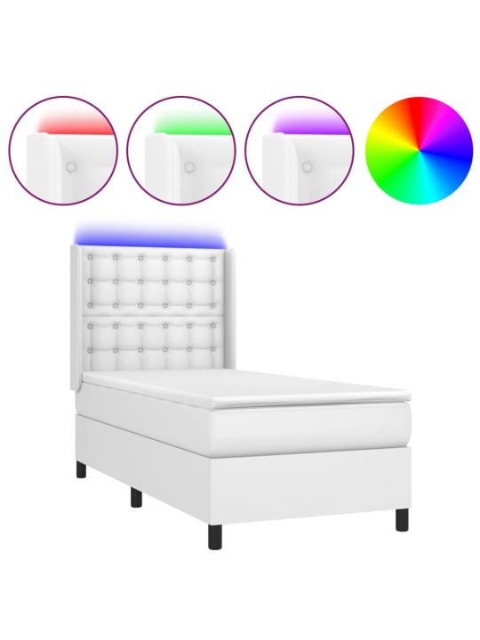 Box spring postel s matrací a LED bílá 90x190 cm umělá kůže