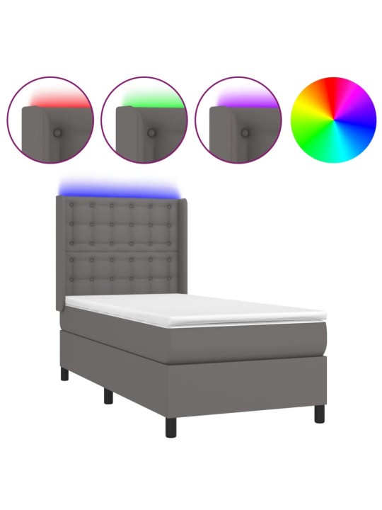 Box spring postel s matrací a LED šedá 90x190 cm umělá kůže
