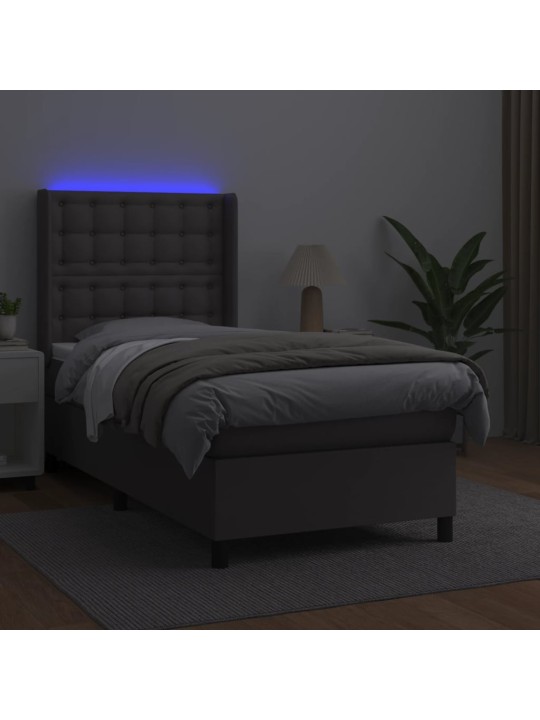 Box spring postel s matrací a LED šedá 90x190 cm umělá kůže
