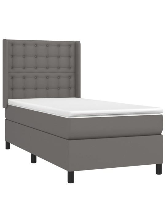 Box spring postel s matrací a LED šedá 90x190 cm umělá kůže