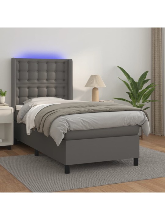 Box spring postel s matrací a LED šedá 90x190 cm umělá kůže