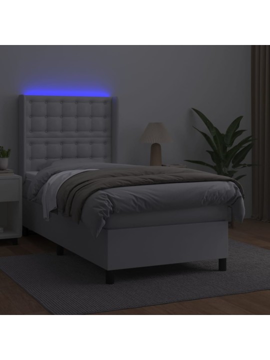 Box spring postel s matrací a LED bílá 90x200 cm umělá kůže