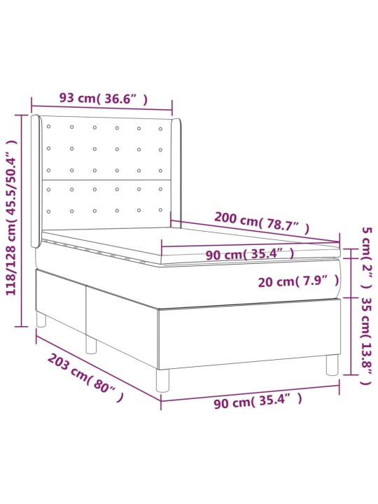 Box spring postel s matrací a LED bílá 90x200 cm umělá kůže