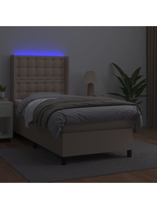 Box spring postel matrace a led cappuccino 90x200 cm umělá kůže