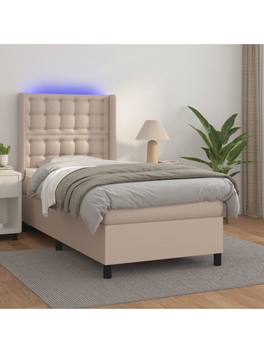 Box spring postel matrace a led cappuccino 90x200 cm umělá kůže