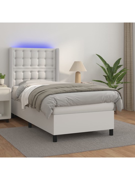 Box spring postel s matrací a LED bílá 100x200 cm umělá kůže