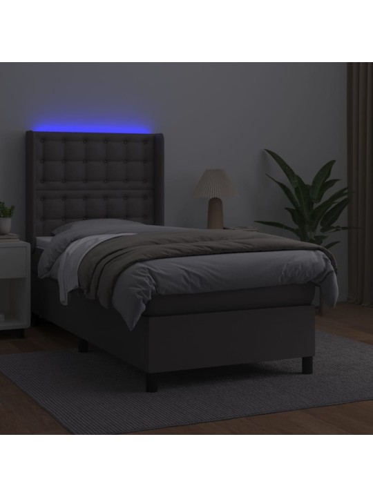 Box spring postel s matrací a LED šedá 100x200 cm umělá kůže