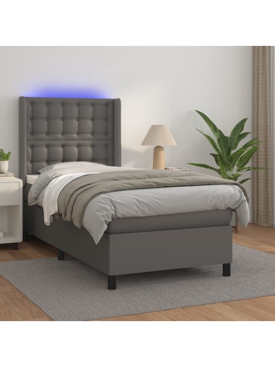 Box spring postel s matrací a LED šedá 100x200 cm umělá kůže