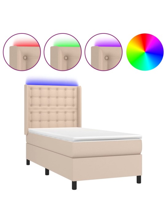 Box spring postel matrace a led cappuccino 100x200cm umělá kůže