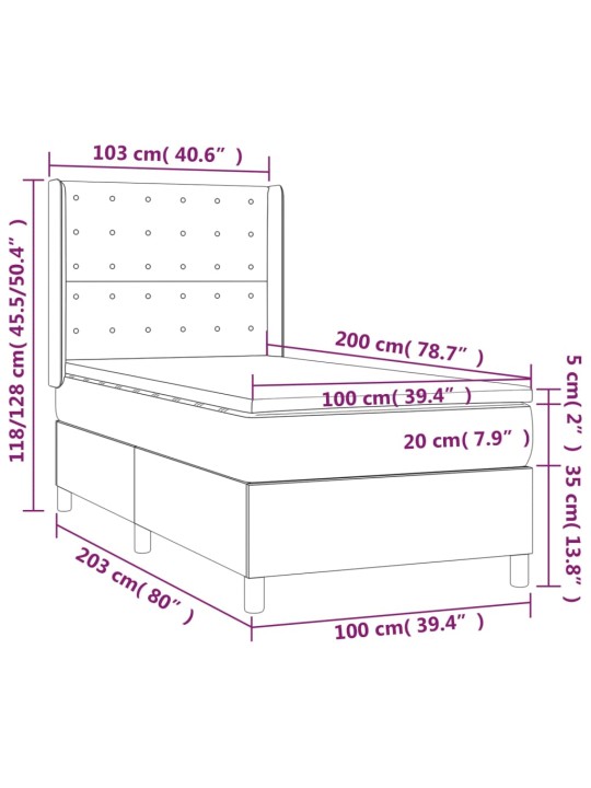 Box spring postel matrace a led cappuccino 100x200cm umělá kůže