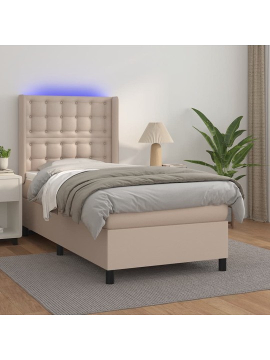 Box spring postel matrace a led cappuccino 100x200cm umělá kůže