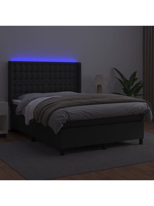 Box spring postel s matrací a LED černá 140 x 190 cm umělá kůže