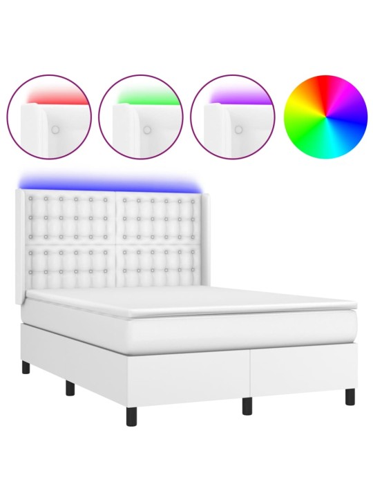 Box spring postel s matrací a LED bílá 140x190 cm umělá kůže