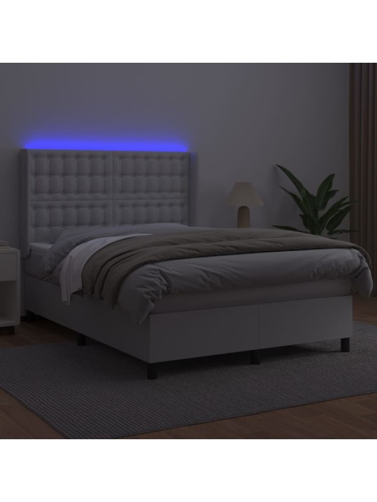Box spring postel s matrací a LED bílá 140x190 cm umělá kůže