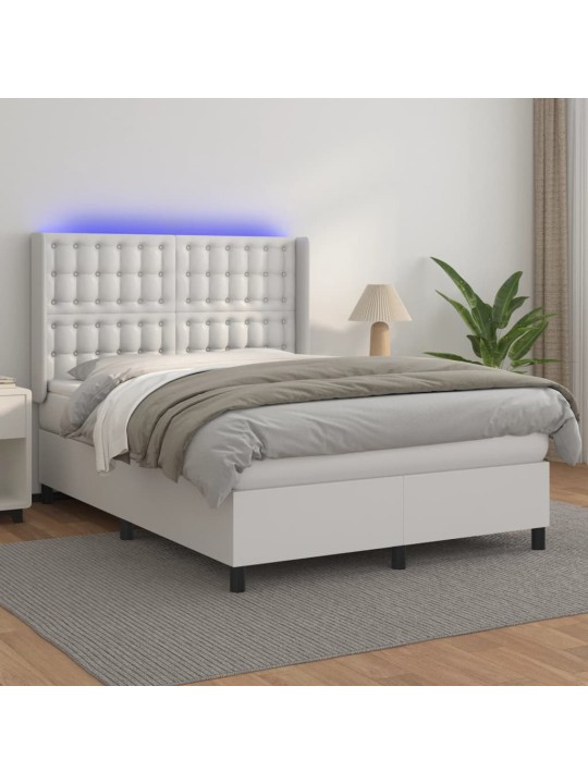 Box spring postel s matrací a LED bílá 140x190 cm umělá kůže