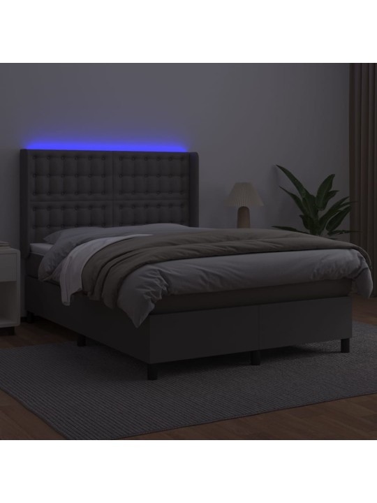 Box spring postel s matrací a led šedá 140x190 cm umělá kůže