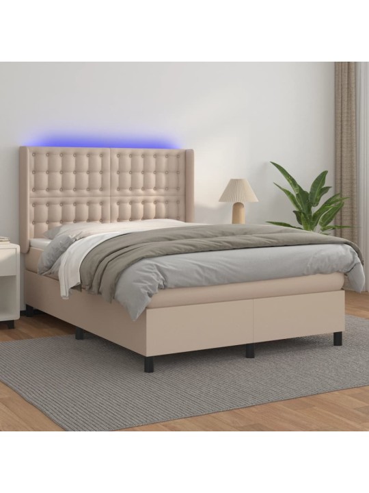 Box spring postel matrace a led cappuccino 140x190cm umělá kůže