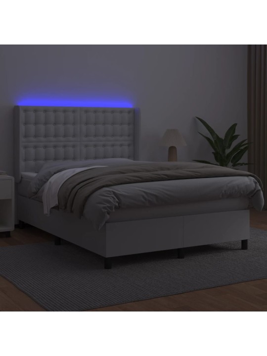 Box spring postel s matrací a LED bílá 140x200 cm umělá kůže
