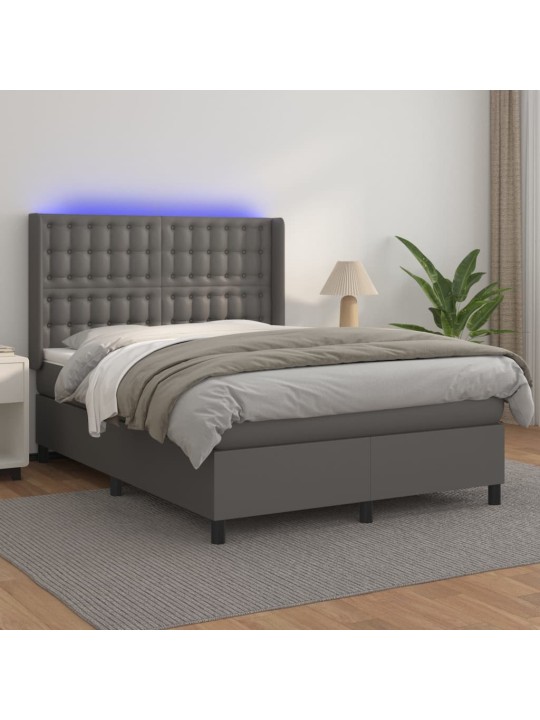 Box spring postel s matrací a LED šedá 140x200 cm umělá kůže