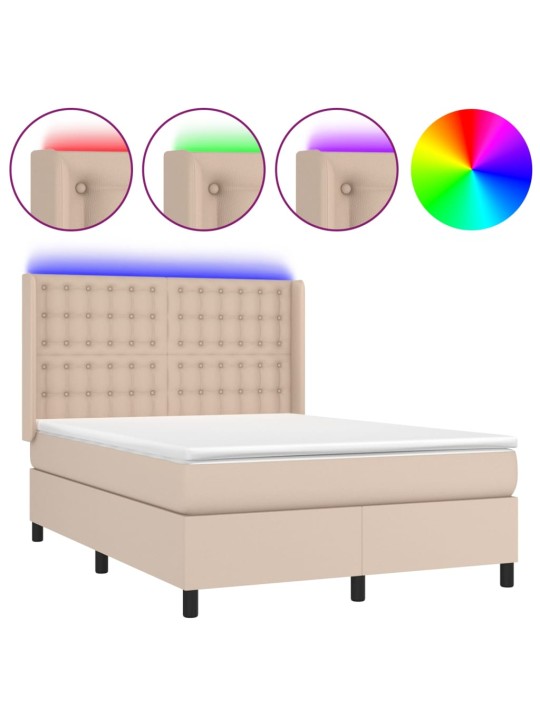 Box spring postel matrace a led cappuccino 140x200cm umělá kůže