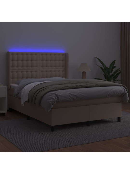 Box spring postel matrace a led cappuccino 140x200cm umělá kůže