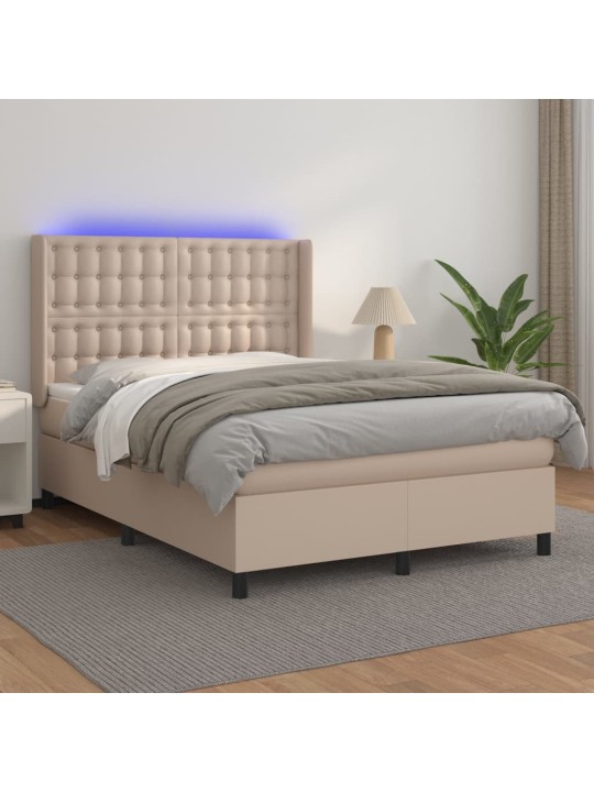 Box spring postel matrace a led cappuccino 140x200cm umělá kůže