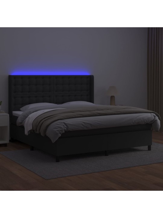Box spring postel s matrací a LED černá 160x200 cm umělá kůže
