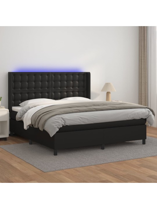 Box spring postel s matrací a LED černá 160x200 cm umělá kůže